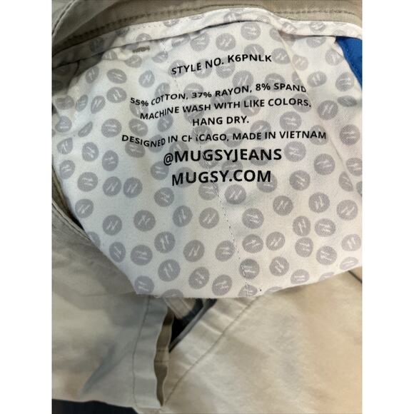 Mugsy Teddys Chino Pants Mens 36x32 Khaki Stretch K6PNLK Slim - minor stain - Picture 3 of 8